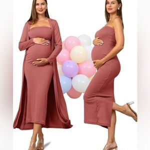 Strapless Maternity Dress with Cardigan